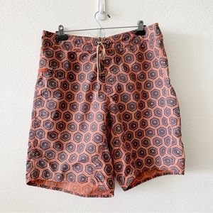 Patagonia Men's Geometric Hexagon Print Water Swim Trunks Orange Tie 35